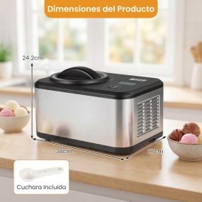 Máquina de Helados 15L Acero Inoxidable con Compresor Integrado 4 Modos Pantalla LCD Temporizador para Gelato Sorbete Yogur Hogar