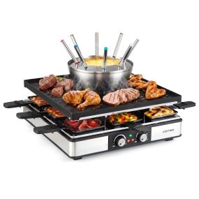 Raclette eléctrica 3 en 1 con olla independiente y control separado 37 x 37 x 13 cm negro