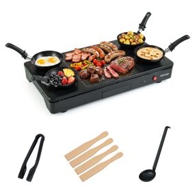 Parrilla eléctrica raclette con 4 woks antiadherentes 194 °C 1000 W 52 x 28 x 8 cm negro