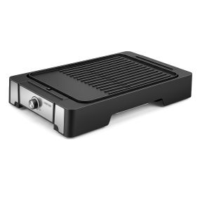 Parrilla eléctrica de mesa de aluminio fundido con bandeja recogegrasa y control regulable 2300 W 51 x 31 x 8,5 cm negro