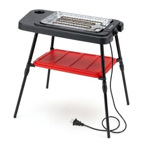 Parrilla eléctrica 2 en 1 2000W con temperatura ajustable, 2 placas y soporte desmontable, rojo