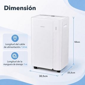 Deshumidificador 3 en 1 con WiFi, secado de ropa, 20 L/día, depósito 4 L, 30 m², blanco