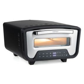 Horno eléctrico para pizza con piedra de horneado y vidrio templado 46,5 x 49 x 28,5 cm negro
