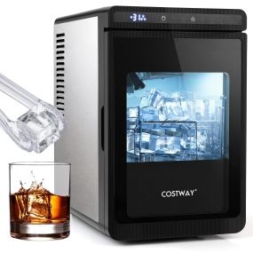 Máquina de hielo para encimera con temporizador 24h, fusión lenta y autolimpieza, 3 cubitos en 20 min, grosor ajustable para whisky y cócteles