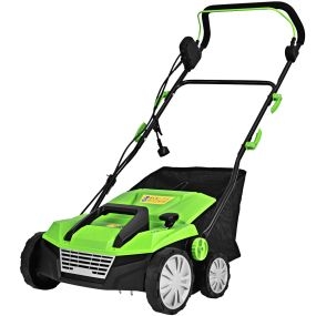Escarificador Eléctrico 2 en 1 con Cable de 13 Amperios Capacidad de Bolsa 50L Ajustable de 4 Posiciones y 2 Cuchillas Extraíbles Verde