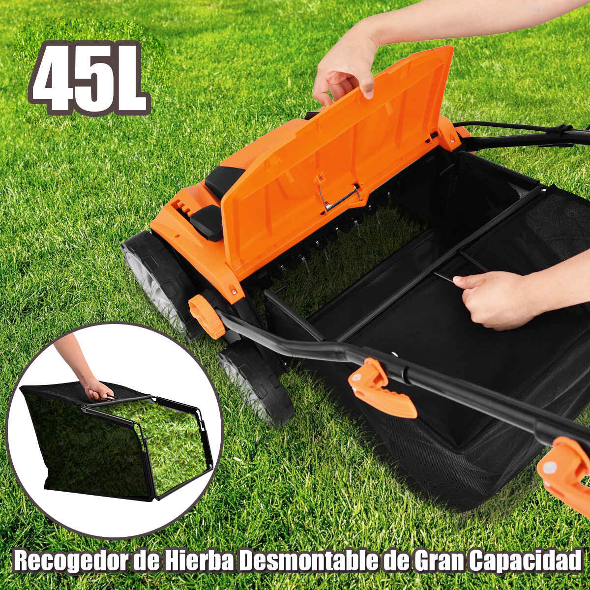Escarificador Eléctrico 2 en 1 con Cable de 13 Amperios Capacidad de Bolsa 50L Ajustable de 4 Posiciones y 2 Cuchillas Extraíbles Naranja