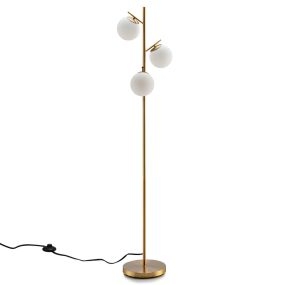 Lámpara de Pie de 3 Globos Luz de Suelo Moderna con Interruptor de Pie y 3 Casquillos de Bombilla E27 Decoración para Salon Dormitorio Oro