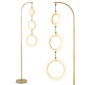 Lámpara Pie LED 180cm 3 Anillos 3 Temp Color Brillo Ajustable y Interruptor Base Pesada para Salón Dormitorio Oficina