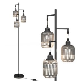 Lámpara de pie vintage de metal con 3 luces y pantalla de papel tejida 25x25x173 cm negro