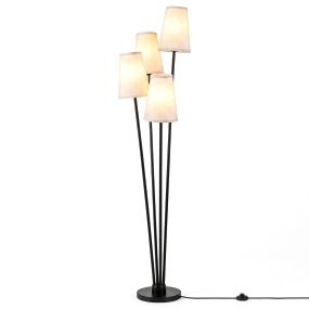 Lámpara de pie negra de 4 luces con estructura metálica y pantalla de tela 25 x 160 cm