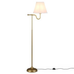 Lámpara de pie con brazo ajustable pantalla de tela luz cálida para lectura 158 cm dorado y blanco
