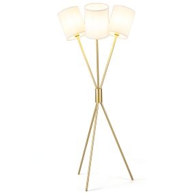 Lámpara de pie trípode 3 pantallas de tela, luz cálida, estilo nórdico, 160 cm, dorado