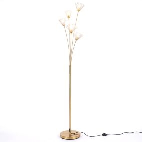 Lámpara de pie diseño diente de león 5 brazos metálica dorada 28 x 180 cm