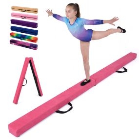 Barra de equilibrio plegable de espuma con base de madera antideslizante y asa 120x10x8 cm rosa oscuro