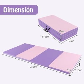Estera de yoga antideslizante plegable multifuncional 240 x 117 x 5 cm rosa claro