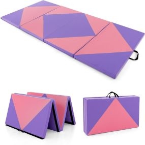Colchoneta de Gimnasia Plegable Tapete de Tumbling de Piel PU para Yoga 240 x 117 x 5 cm Rosa y Púrpura
