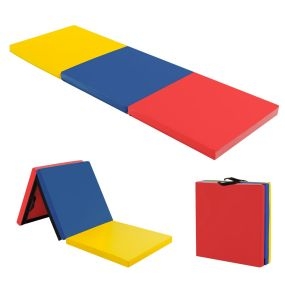 Colchoneta de ejercicio plegable de 3 paneles con asas, espuma EPE, 180 x 60 x 5 cm, multicolor