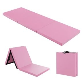 Colchoneta de Gimnasia de Tres Pliegues con Asas de Transporte Cierres de Velcro para Sala de Estar 180 x 60 x 5 cm Rosa