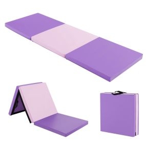 Colchoneta de Ejercicio Plegable de 3 Paneles Ligera Portátil con 2 Asas Compacto Relleno de Espuma EPE de Gimnasia 180 x 60 x 5 cm Púrpura Claro