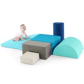 Juego de 6 Bloques de Espuma Grandes Juego de Juguete para Jugar y Escalar Aprendizaje para Niños de 1-3 Años con Cubierta de PU Turquesa