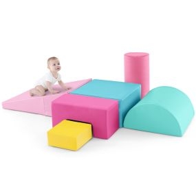 Equipo con 6 Piezas de Diferentes Formas para Jugar y Escalar para Desarrollo Motricidad de los Niños Multicolor-Rosa