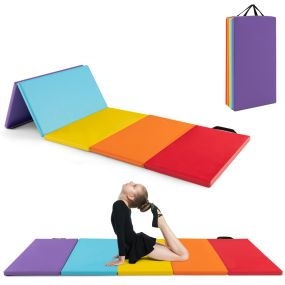 Estera Gruesa de Gimnasia Plegable de 5 Paneles para Niños con Asas de Transporte para Entrenamiento Aeróbico Yoga 201 x 75 x 3 cm