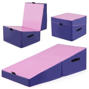 Alfombrilla de gimnasia plegable tipo cuña con espuma EPE y cuero PVC antideslizante rosa