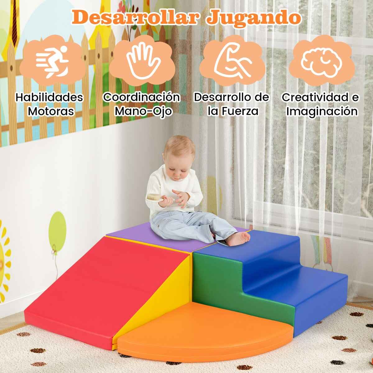 Juego de Bloques de Espuma 4 Piezas con Velcro para Escalar y Gatear para Bebés Estructuras de Bloques Suaves Juego Activo Naranja