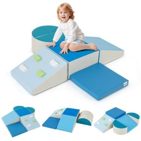Juego de 6 Bloques de Espuma para Niños con Velcro Escalada Suave Ligero para Interior para Escalar Trepar para Bebés-Azul