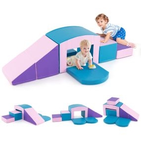 Bloques de Escalada de Espuma 6 Piezas Juego de Escalada Suave para Niños Juego de Actividades de Trepar y Gatear con Túnel Rampa Azul