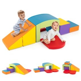 Bloques de Escalada de Espuma 6 Piezas Juego de Escalada Suave para Niños Juego de Actividades de Trepar y Gatear con Túnel Rampa Multicolor