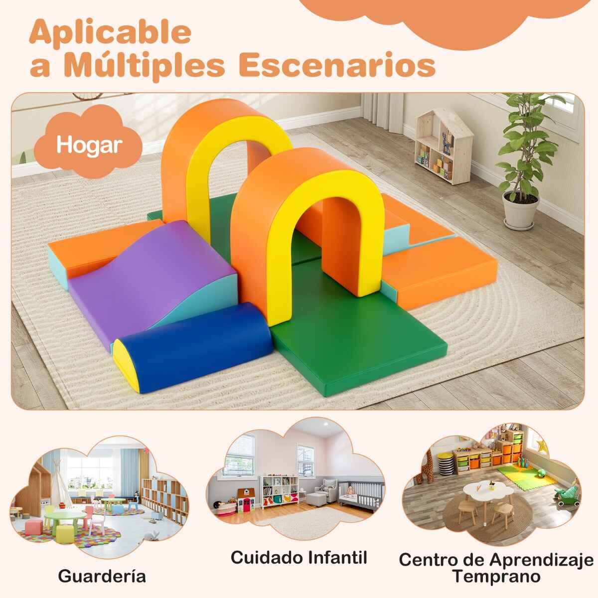 Bloques de Escalada de Espuma de 10 Piezas Gimnasio de Juego de Cuero Artificial Estructuras Livianas para Bebés para Gateo Escalada Naranja