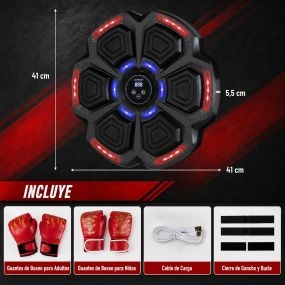 Máquina de Boxeo Musical de Pared con Luces LED y Función de Conteo Inteligente Incluye Guantes para Adultos y Niños 41 x 41 x 5,5 cm Negro