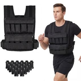 Chaleco lastrado 20 kg con sacos de hierro extraíbles y correas ajustables negro