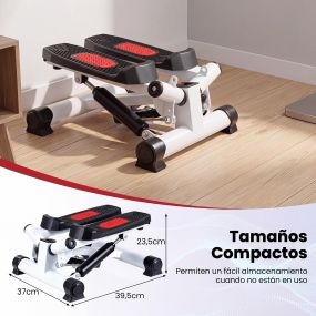 Máquina de steps con pedal regulable hidráulico, bandas de resistencia, monitor electrónico, 75 kg, negro blanco rojo, 37 x 39,5 x 23,5 cm