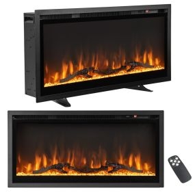 Chimenea Eléctrica Empotrable en Pared o de Pie con Control Remoto Termostato Color y Brillo de Llama Ajustables 91,5 x 14 x 45 cm