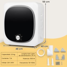 Set Secadora Portátil 800W 5kg Tambor Acero Inoxidable 5 Modos y Lavadora 3,5L Deshidratación Automática para Espacio Pequeño