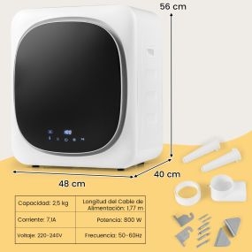 Secadora de ropa portátil eléctrica compacta 800W con tambor de acero inoxidable y pantalla táctil LED