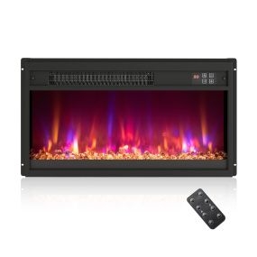 23” Inserción de Chimenea Eléctrica Calentador de Chimenea Empotrable de 1500W con Mando a Distancia Temporizador Termostato Negro