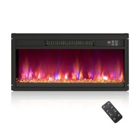 26” Inserción de Chimenea Eléctrica Calentador de Chimenea Empotrable de 1500W con Mando a Distancia Temporizador Termostato Negro