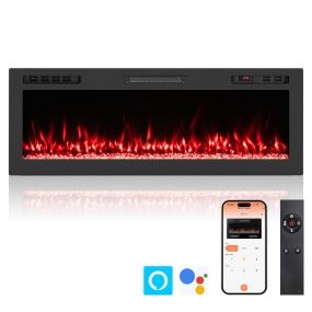 Chimenea eléctrica 50" negra con Alexa y Google Assistant, 750W/1500W, control remoto y app, 12 colores