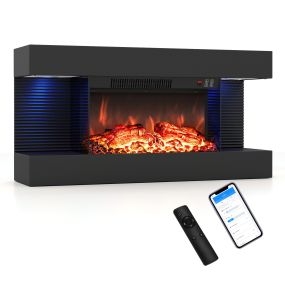 Chimenea Eléctrica Empotrable 32 Pulgadas Vista Triple Potencia de 750 W y 1500 W con Efecto Lumínico Regulable 82 x 20,6 x 41,8 cm Negro