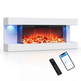 Chimenea Eléctrica de Pared 40 Pulgadas Vista Triple Potencia de 750 W y 1500 W con WiFi y Temporizador 101,6 x 20,6 x 41,8 cm Blanco