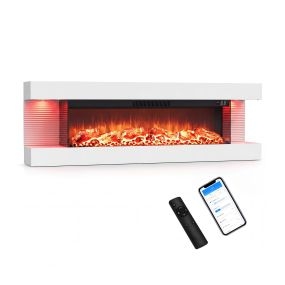 Chimenea Eléctrica de Pared de Tres Caras con Control Remoto y Efecto de Llama Ajustable Realista para Salón 127 x 20,6 x 41,8 cm Blanco