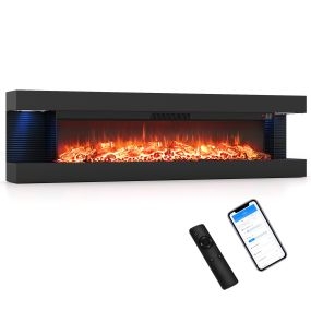 Chimenea Eléctrica de Pared Vista Tres Lados con Control Wifi Efecto Llama Realista con Calefacción Ajustable 152,4 x 20,6 x 41,8 cm Negro