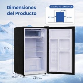 Frigorífico compacto de una puerta 98 L silencioso 44,5 x 45 x 77,5 cm negro