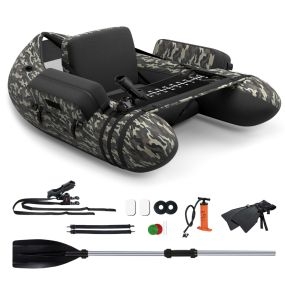 Barco de pesca portátil inflable camuflaje con bomba, correas ajustables y bolsillos, 150 kg