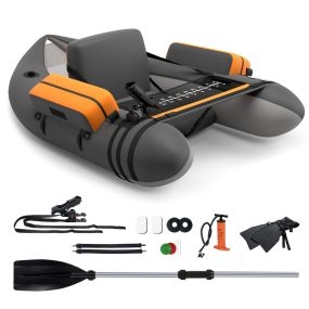 Barco de Pesca Portátil Inflable con Bomba Correas de Mochila Ajustables Bolsillos de Almacenamiento para Pesca Carga 150 kg Gris
