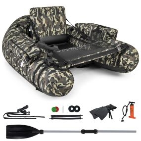 Bote de pesca inflable camuflaje con regla, soporte para caña, bolsillos, aletas, paleta y bomba, carga 150 kg