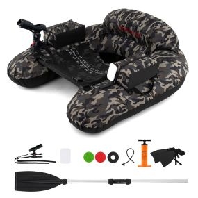 Bote de pesca inflable con remo de aluminio, soporte de caña ajustable y bolsillos, camuflaje 111 x 104 x 46 cm